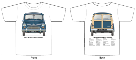 Morris Minor Traveller 1965-70 T-shirt Front & Back